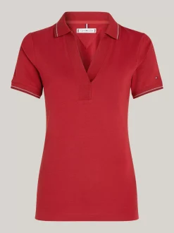 Koszulki Polo*Tommy Hilfiger Wąska Koszulka Polo Z Otwartym Dekoltem DARK MAGMA
