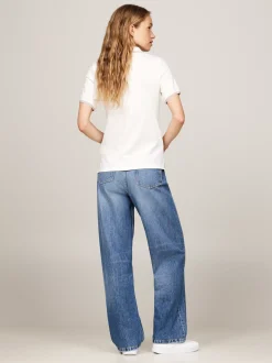 Koszulki Polo*Tommy Hilfiger Wąska Koszulka Polo Z Otwartym Dekoltem ANCIENT WHITE