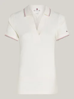 Koszulki Polo*Tommy Hilfiger Wąska Koszulka Polo Z Otwartym Dekoltem ANCIENT WHITE