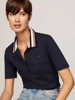 Koszulki Polo*Tommy Hilfiger Wąska Koszulka Polo Z Piki DESERT SKY