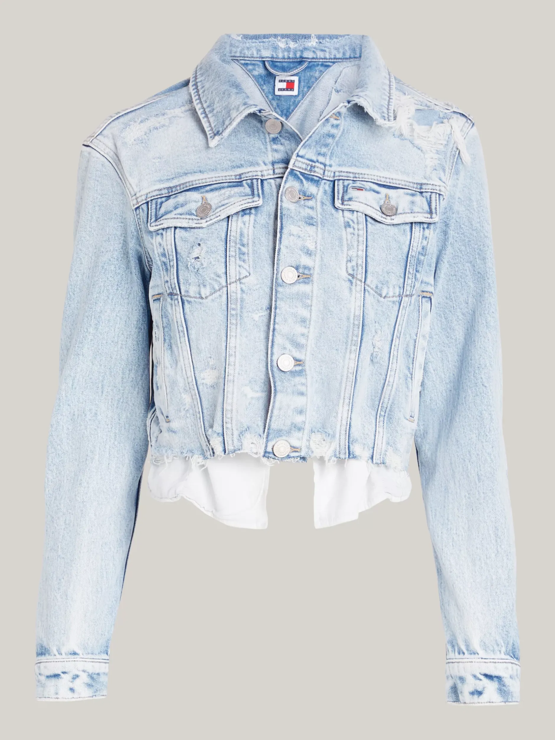Kurtki & Płaszcze*Tommy Hilfiger Wąska Kurtka Jeansowa O Niewykończonym Dole DENIM LIGHT