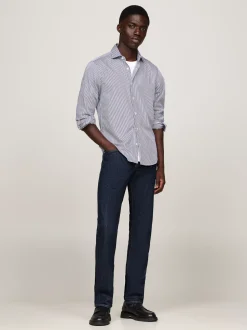 Koszule*Tommy Hilfiger Wąska Popelinowa Koszula Smart Casual MID BLUE / OPTIC WHITE