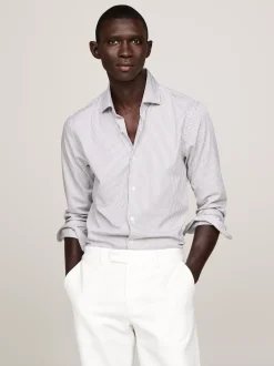 Koszule*Tommy Hilfiger Wąska Popelinowa Koszula Smart Casual TURBINE GREY / OPTIC WHITE