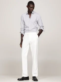 Koszule*Tommy Hilfiger Wąska Popelinowa Koszula Smart Casual TURBINE GREY / OPTIC WHITE