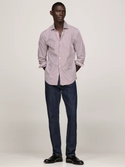 Koszule*Tommy Hilfiger Wąska Popelinowa Koszula Smart Casual DEEP ROUGE / OPTIC WHITE