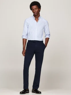 Koszule*Tommy Hilfiger Wąska Popelinowa Koszula TH Flex W Paski VESSEL BLUE / OPTIC WHITE