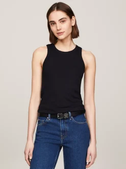 T-Shirty*Tommy Hilfiger Wąska Prążkowana Koszulka Na Ramiączkach BLACK