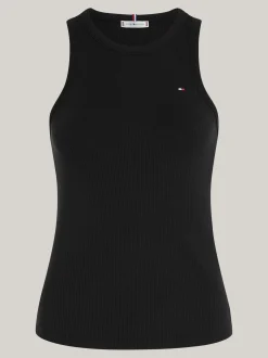 T-Shirty*Tommy Hilfiger Wąska Prążkowana Koszulka Na Ramiączkach BLACK