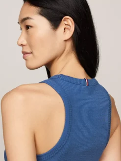 T-Shirty*Tommy Hilfiger Wąska Prążkowana Koszulka Na Ramiączkach FOSSIL BLUE