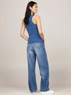 T-Shirty*Tommy Hilfiger Wąska Prążkowana Koszulka Na Ramiączkach FOSSIL BLUE