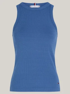 T-Shirty*Tommy Hilfiger Wąska Prążkowana Koszulka Na Ramiączkach FOSSIL BLUE