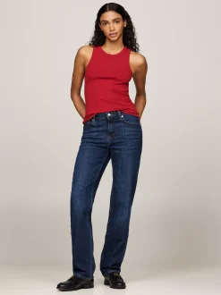 T-Shirty*Tommy Hilfiger Wąska Prążkowana Koszulka Na Ramiączkach DARK MAGMA