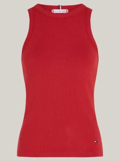 T-Shirty*Tommy Hilfiger Wąska Prążkowana Koszulka Na Ramiączkach DARK MAGMA