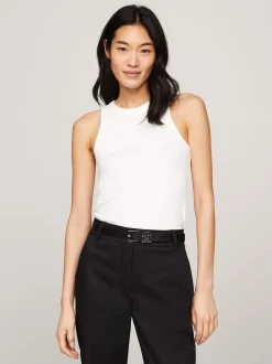 T-Shirty*Tommy Hilfiger Wąska Prążkowana Koszulka Na Ramiączkach ECRU