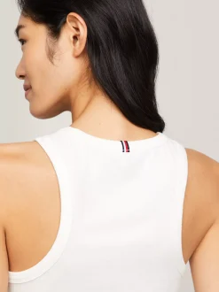 T-Shirty*Tommy Hilfiger Wąska Prążkowana Koszulka Na Ramiączkach ECRU