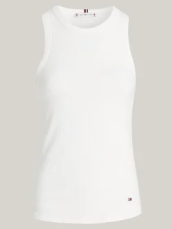 T-Shirty*Tommy Hilfiger Wąska Prążkowana Koszulka Na Ramiączkach ECRU