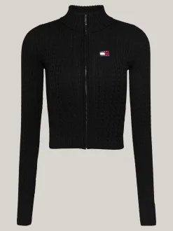 Swetry|Dzianina*Tommy Hilfiger Wąski Kardigan Z Naszywką Tommy BLACK