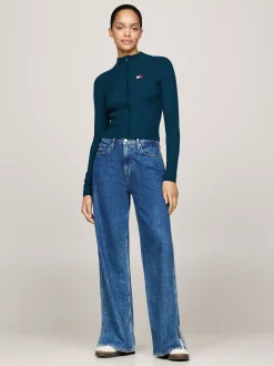 Swetry|Dzianina*Tommy Hilfiger Wąski Kardigan Z Naszywką Tommy DEEP SEAWATER