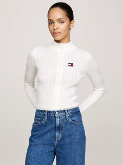 Swetry|Dzianina*Tommy Hilfiger Wąski Kardigan Z Naszywką Tommy ANCIENT WHITE