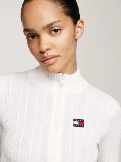 Swetry|Dzianina*Tommy Hilfiger Wąski Kardigan Z Naszywką Tommy ANCIENT WHITE