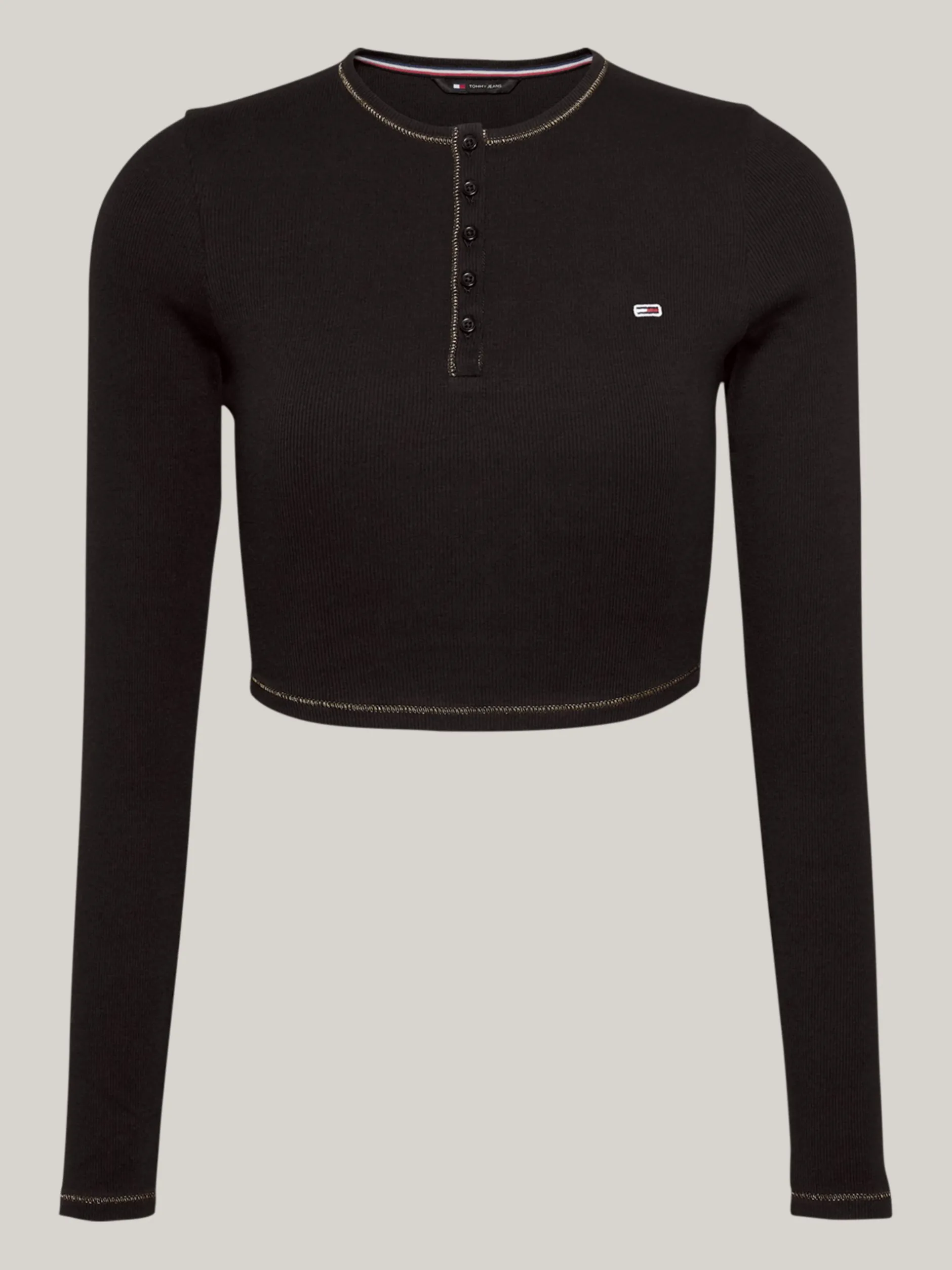 T-Shirty*Tommy Hilfiger Wąski Longsleeve Z Dekoltem Henley BLACK