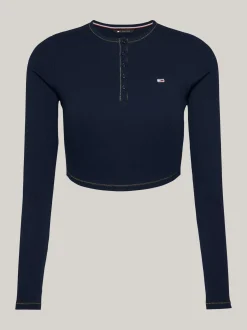 T-Shirty*Tommy Hilfiger Wąski Longsleeve Z Dekoltem Henley DARK NIGHT NAVY