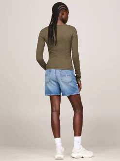T-Shirty*Tommy Hilfiger Wąski Longsleeve Z Zapięciem Na Zatrzaski FATIGUE GREEN