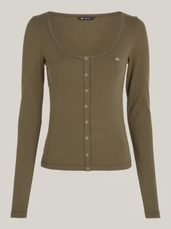 T-Shirty*Tommy Hilfiger Wąski Longsleeve Z Zapięciem Na Zatrzaski FATIGUE GREEN