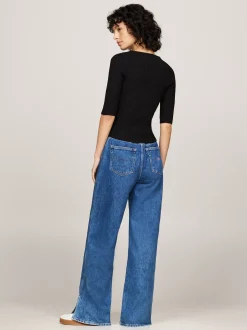 Swetry Z Okrągłym Dekoltem|Swetry*Tommy Hilfiger Wąski Sweter Z Kwadratowym Dekoltem BLACK