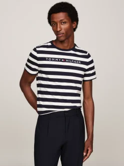 T-Shirty*Tommy Hilfiger Wąski T-shirt W Paski DESERT SKY/IVORY PETAL