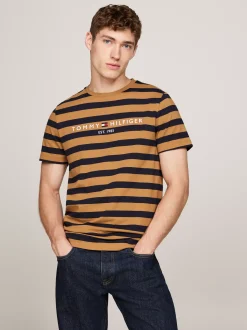 T-Shirty*Tommy Hilfiger Wąski T-shirt W Paski COUNTRY BROWN/DESERT SKY