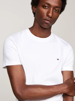 T-Shirty*Tommy Hilfiger Wąski T-shirt Z Bawełny Interlock Z Flagą WHITE