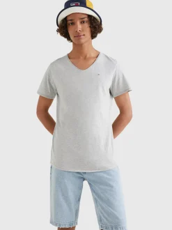 T-Shirty*Tommy Hilfiger Wąski T-shirt Z Dekoltem W Kształcie Litery V LT GREY HTR