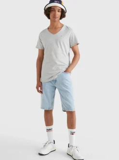 T-Shirty*Tommy Hilfiger Wąski T-shirt Z Dekoltem W Kształcie Litery V LT GREY HTR