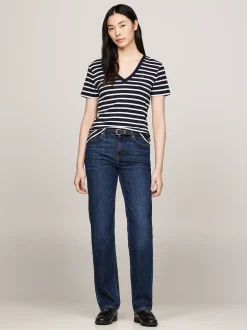T-Shirty*Tommy Hilfiger Wąski T-shirt Z Dekoltem W Szpic NOS BRETON DESERT SKY/ ECRU