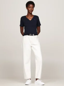 T-Shirty*Tommy Hilfiger Wąski T-shirt Z Dekoltem W Szpic NOS DESERT SKY