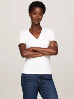 T-Shirty*Tommy Hilfiger Wąski T-shirt Z Dekoltem W Szpic NOS ECRU