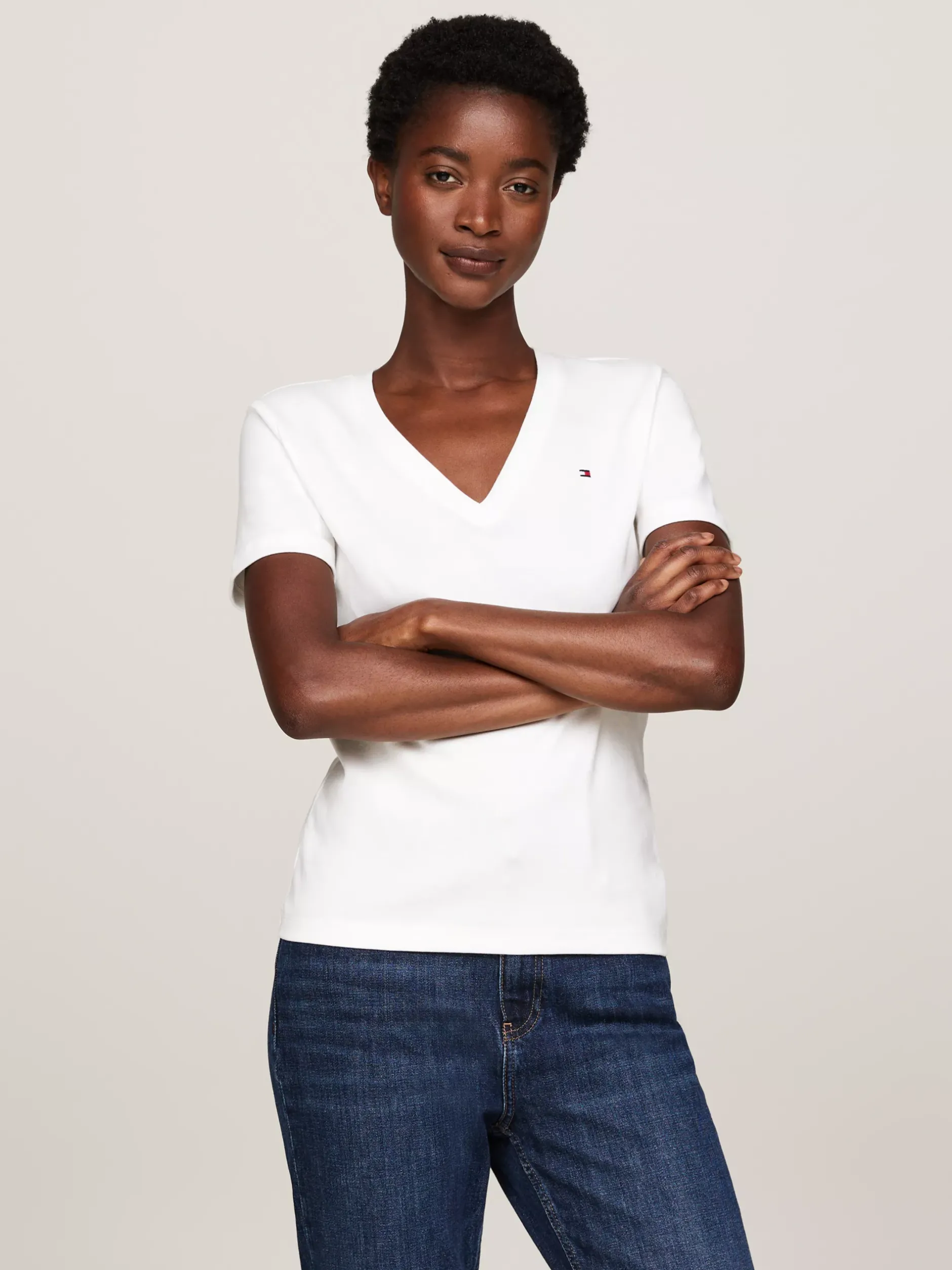 T-Shirty*Tommy Hilfiger Wąski T-shirt Z Dekoltem W Szpic NOS ECRU