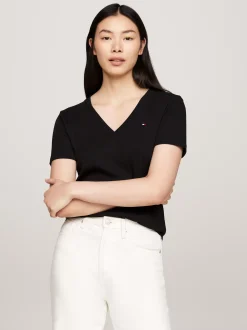 T-Shirty*Tommy Hilfiger Wąski T-shirt Z Dekoltem W Szpic BLACK
