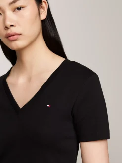 T-Shirty*Tommy Hilfiger Wąski T-shirt Z Dekoltem W Szpic BLACK