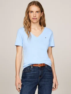 T-Shirty*Tommy Hilfiger Wąski T-shirt Z Dekoltem W Szpic VESSEL BLUE