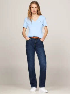 T-Shirty*Tommy Hilfiger Wąski T-shirt Z Dekoltem W Szpic VESSEL BLUE