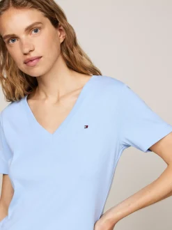 T-Shirty*Tommy Hilfiger Wąski T-shirt Z Dekoltem W Szpic VESSEL BLUE