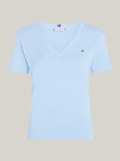 T-Shirty*Tommy Hilfiger Wąski T-shirt Z Dekoltem W Szpic VESSEL BLUE
