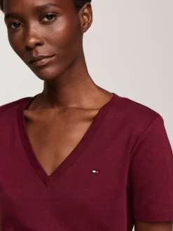 T-Shirty*Tommy Hilfiger Wąski T-shirt Z Dekoltem W Szpic DEEP ROUGE