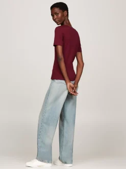 T-Shirty*Tommy Hilfiger Wąski T-shirt Z Dekoltem W Szpic DEEP ROUGE