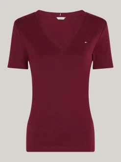 T-Shirty*Tommy Hilfiger Wąski T-shirt Z Dekoltem W Szpic DEEP ROUGE