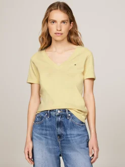 T-Shirty*Tommy Hilfiger Wąski T-shirt Z Dekoltem W Szpic LEMON ZEST