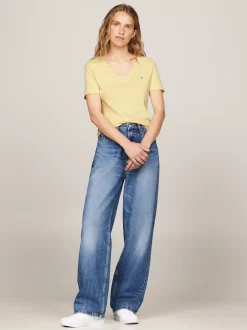T-Shirty*Tommy Hilfiger Wąski T-shirt Z Dekoltem W Szpic LEMON ZEST
