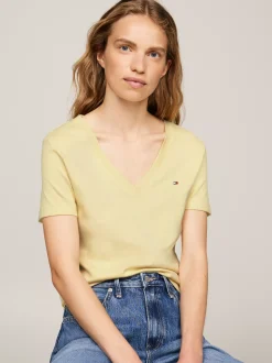 T-Shirty*Tommy Hilfiger Wąski T-shirt Z Dekoltem W Szpic LEMON ZEST